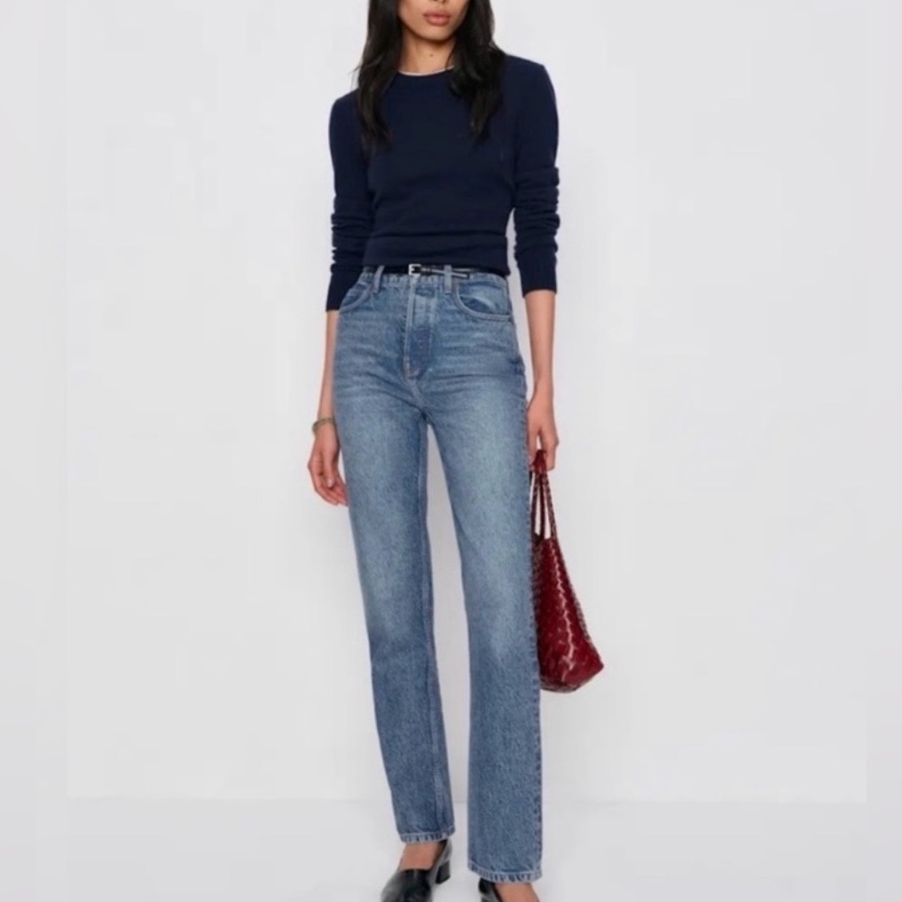 Reformation Cynthia Straight Long High-Rise Jeans - Light Blue Wash Size 26